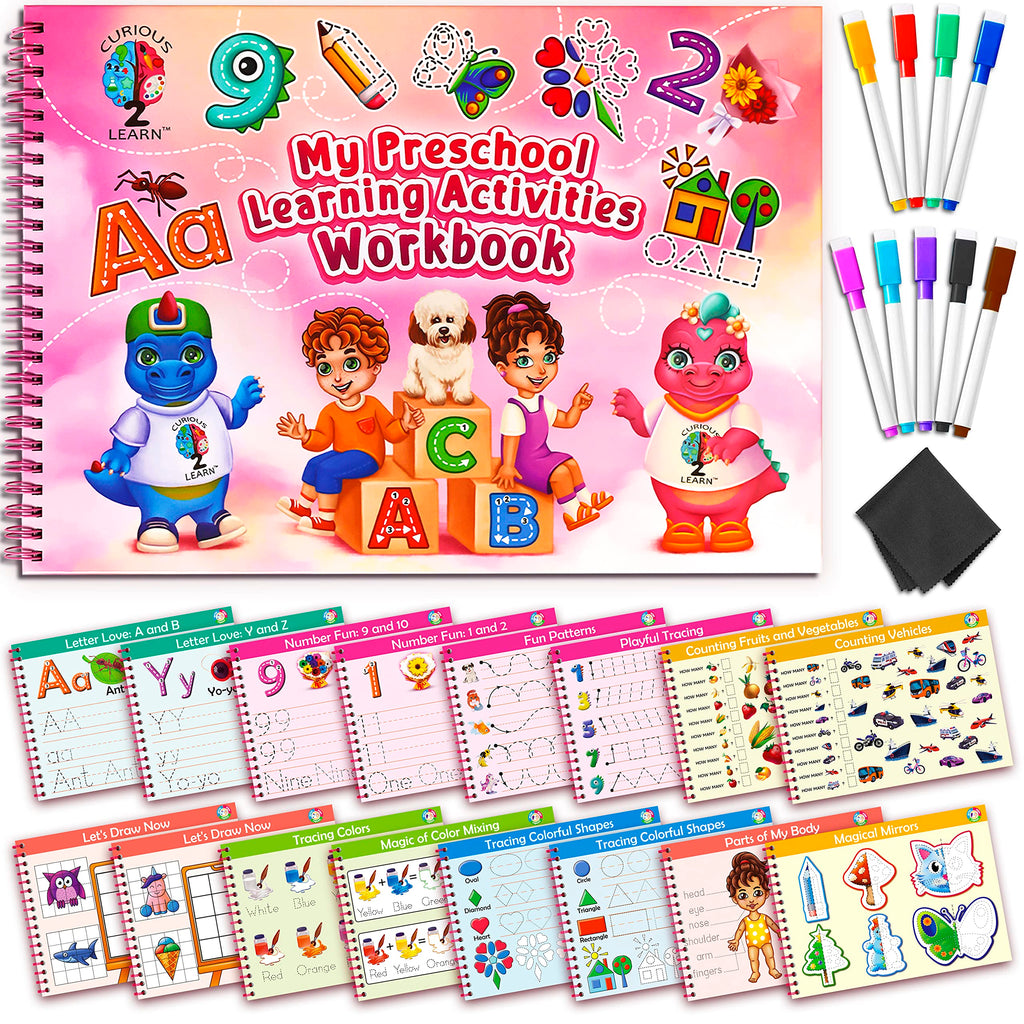 Curious 2 Learn Preschool Learning Activities -Tracing Books for Kids Ages 3-5 - Toddler Handwriting Practice - Letter Tracing for Kids Preschool Kindergarten Workbooks 3-4, 4-5 - Learning Toys