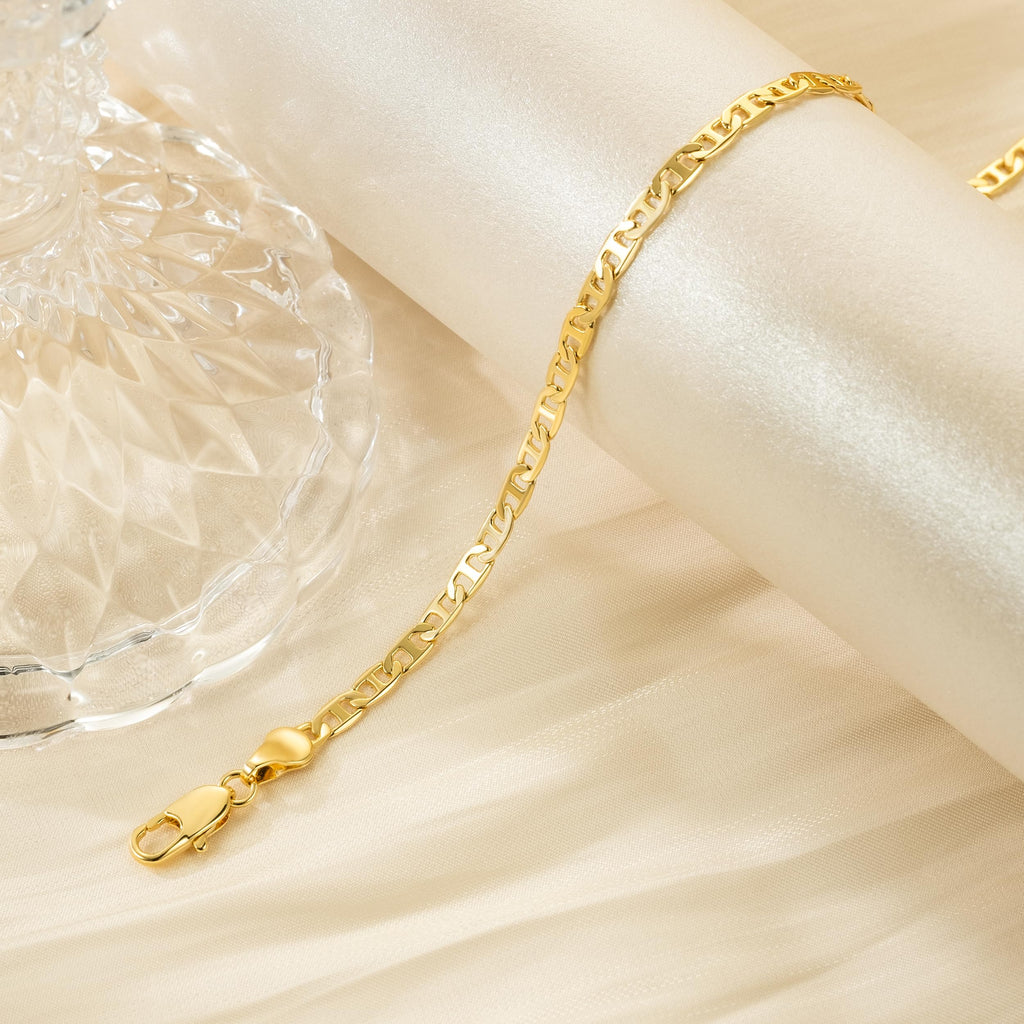 CISSIEPERAL Ankle Bracelets 14K Gold Ankle Bracelets for Women 3.6mm 9-11”
