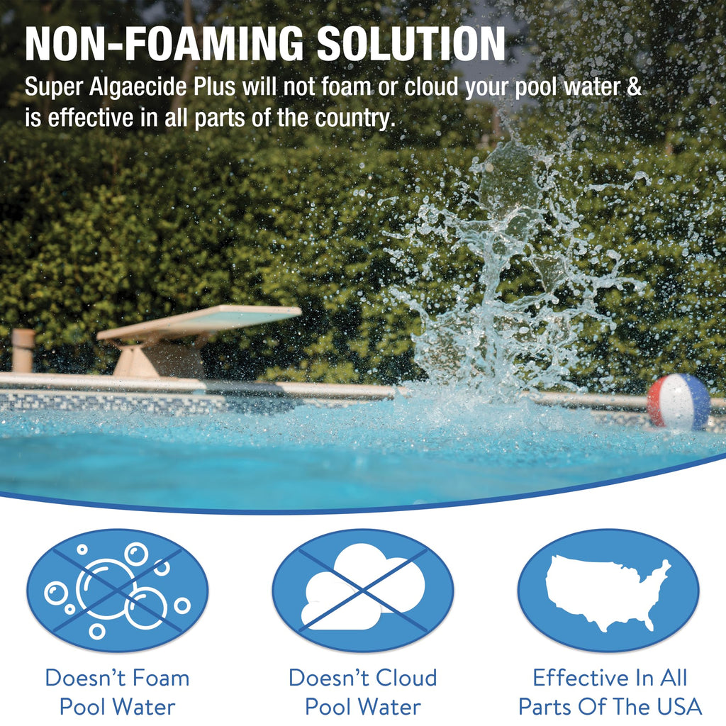 Doheny's Super Algaecide Plus | Pro-Grade | Effective Against Most Algae Types | 7.1% Chelated Copper (Reduces Staining) | Non-Foaming, No Clouding | Safe to Swim After Use | 4 x 40oz Bottles (160oz)