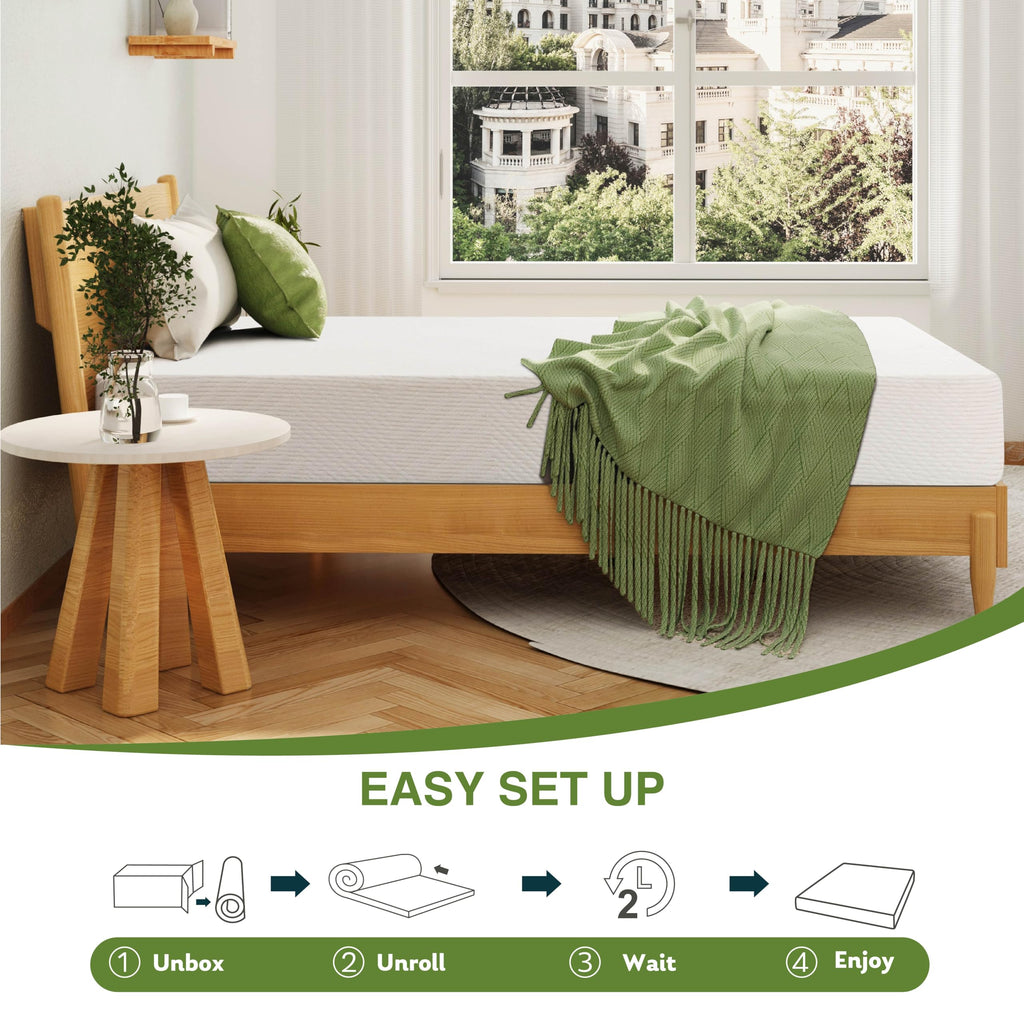 EGOHOME Full Size Memory Foam Mattress 8 Inch, Green Tea, Medium Firm