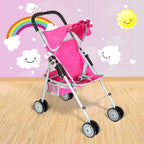 fash n kolor Doll Stroller with Basket, My First Denim Pink Foldable Baby Doll Umbrella Doll Stroller Fits Upto 18" Dolls, Gift Toys for Girls,Baby Doll Accessories Include 2 Free Magic Bottles