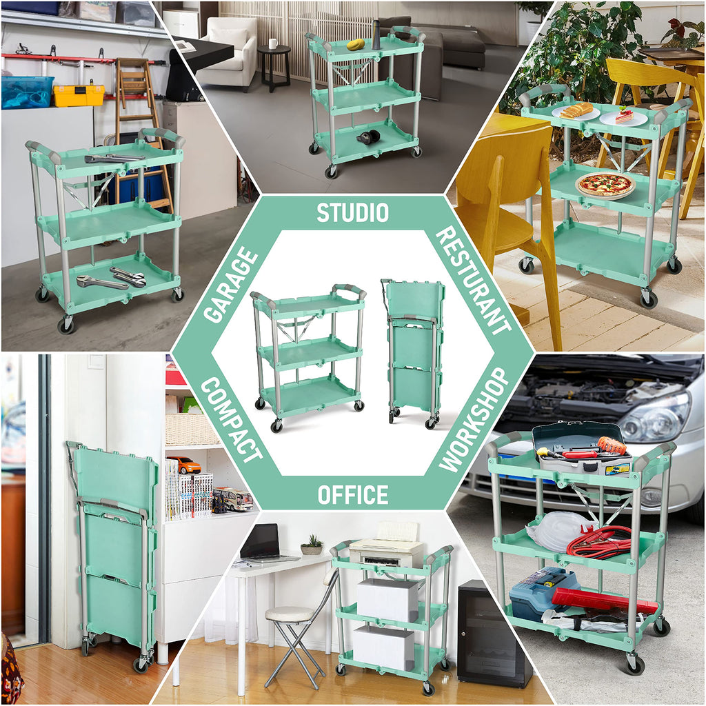 Olympia Tools 89-349 Pack-N-Roll Folding Collapsible Service Cart, 150LB Capacity, Teal