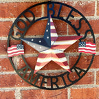 God Bless America USA Metal Star Hanging Welcome Home Signs Wall Decor 4th of July Patriotic Front Door Wreaths Hanger, Meta Flag Garden Fence Patio Front Porch Yard Indoor Outdoor Patriotic Decorations 13''H