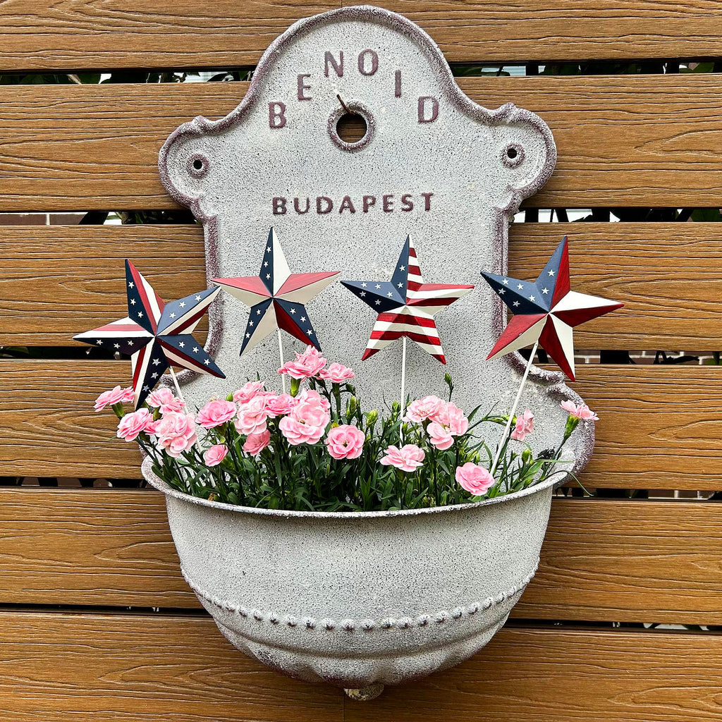 Morning View American Flag Barn Star Garden Stake Set of 4, Metal Patriotic Garden Stake Decorative USA Yard Signs Outdoor US Flags Lawn Porch for 4th of July Memorial Day 15.75 Inches Tall