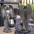 VChymm Solar Angel Outdoor Garden Decor Statues – 13.2 inches Solar Outdoor Sculptures for Outside Yard Art Patio Balcony Front Lawn Ornaments Gifts for Mom Grandma Women（Bronze）