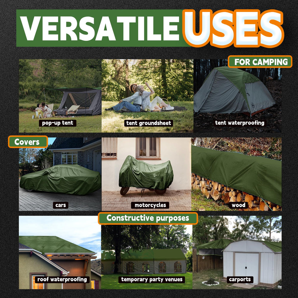 RAINDEWAY Small Tarps 4x6 Waterproof,Tarp Small,9Mil Thick Finished Size,Multipurpose Poly Tarp Cover with Metal Grommets and Reinforced Edges,Green/Black Tarpaulin