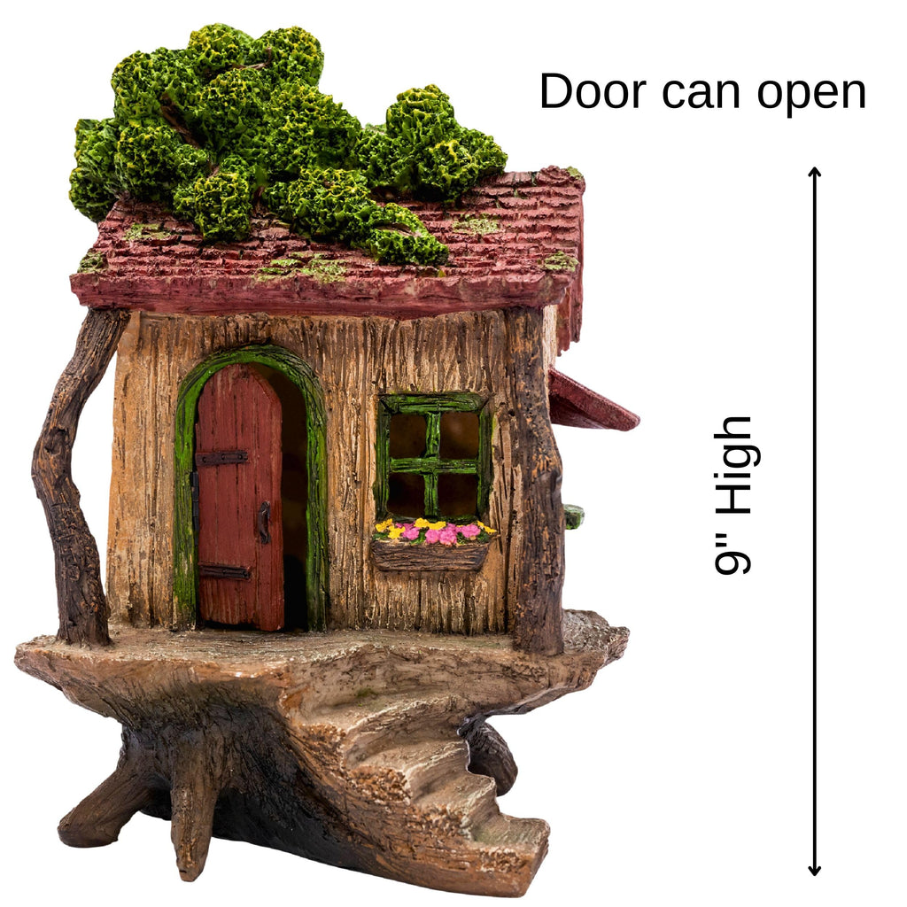PRETMANNS Fairy Garden Tree House Outdoor Door Opens, 9"x 4" W High