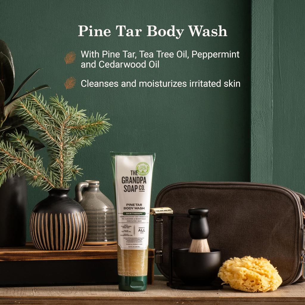 The Grandpa Soap Company Pine Tar Body Wash - Dermatologist Recommended to Cleanse & Moisturize Irritated Skin, Deodorizing Power, With Pine Tar & Tea Tree Oil, 9.5 Fl Oz 2 Pack