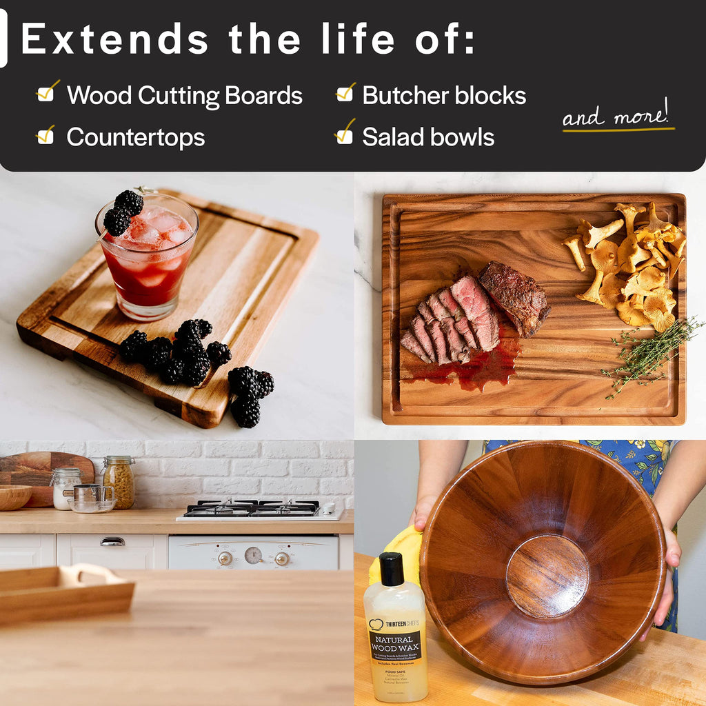 Cutting Board Wax and Conditioner with Food Grade Beeswax - Treat Wood Countertops, Butcher Blocks, Wooden Utensils and Bowls - Made in USA (12oz)
