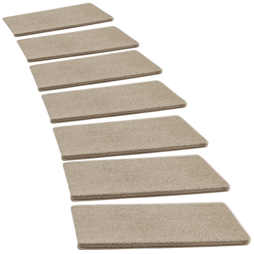 PURE ERA Bullnose Carpet Stair Treads Set Tape Free Non-Slip Indoor Stair Protectors Pet Friendly Rugs Covers Soft Skid Resistant Washable Reusable 9.5" x 30"(2 Pieces,Cream Gray)