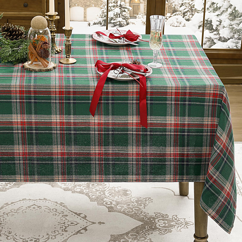 Romanstile Christmas Checkered Tablecloth Rectangle - 54 x 120 Inch - Green Buffalo Plaid Cotton Flannel Table Cloths, Xmas Winter Stain Resistant Washable Table Cover for Holiday/Party/Dining Decor