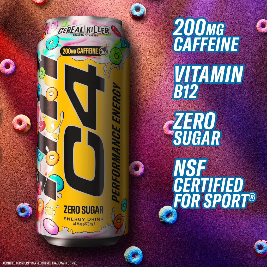 C4 Performance Energy Drink with Zero Sugar, Cereal Killer, 12pk