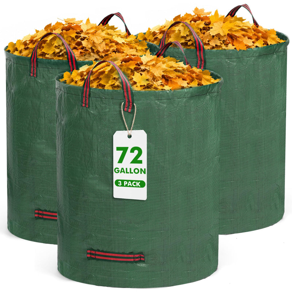 Gixmuoiy Reusable Yard Waste Bags, 72 Gallon Lawn and Leaf Bags 3-Pack, Collapsible Heavy-Duty Garden Bags, Stand-Up Yard Waste Container for Leaves, Grass Clippings and Lawn Debris