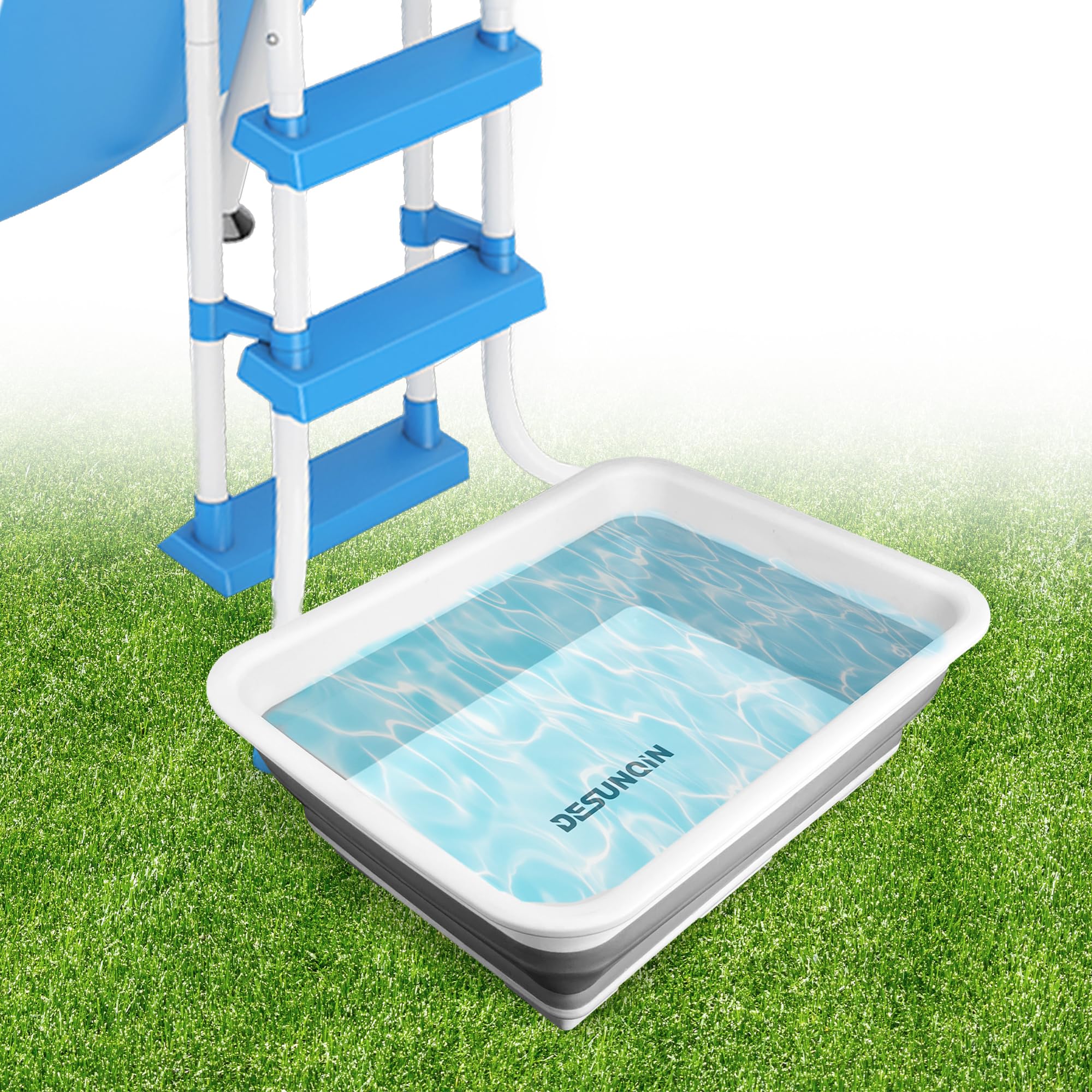 Desunqin 11.8" x 7.87" x 4.5" Pool Foot Bath Tray for Swimming Pool, Non- Slip Collapsible Foot Bath for Pool, Portable Foot Tub for Pool for Above Ground Pool Accessories, Rinse Feet Keep Pool Clean