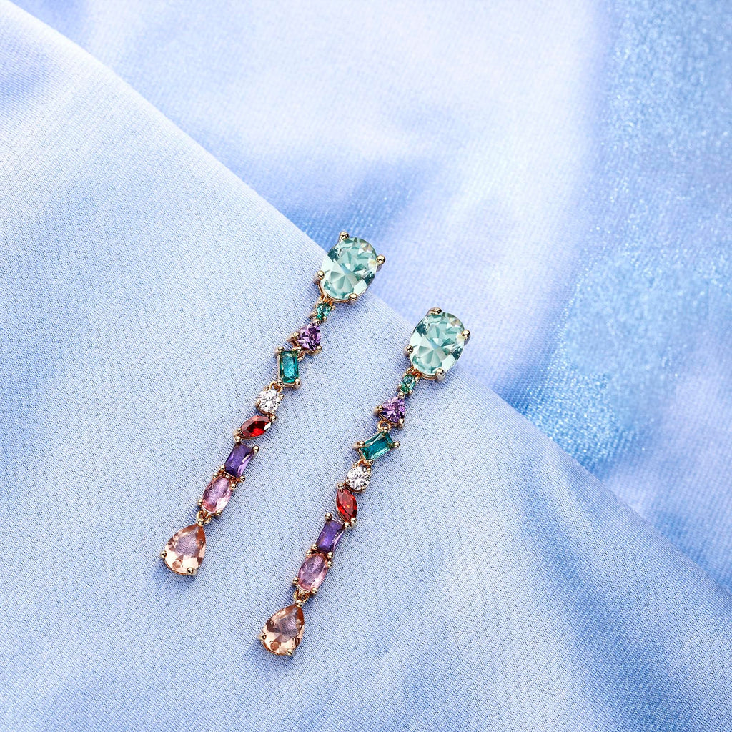 YEPZOKO Long Crystal Dangle Earrings for Women Wedding Bridal Colorful Rhinestone Cubic Zirconia Drop Earrings for women Mom Wife (Multicolor-light)