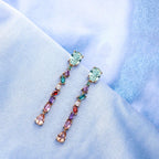 YEPZOKO Long Crystal Dangle Earrings for Women Wedding Bridal Colorful Rhinestone Cubic Zirconia Drop Earrings for women Mom Wife (Multicolor-light)