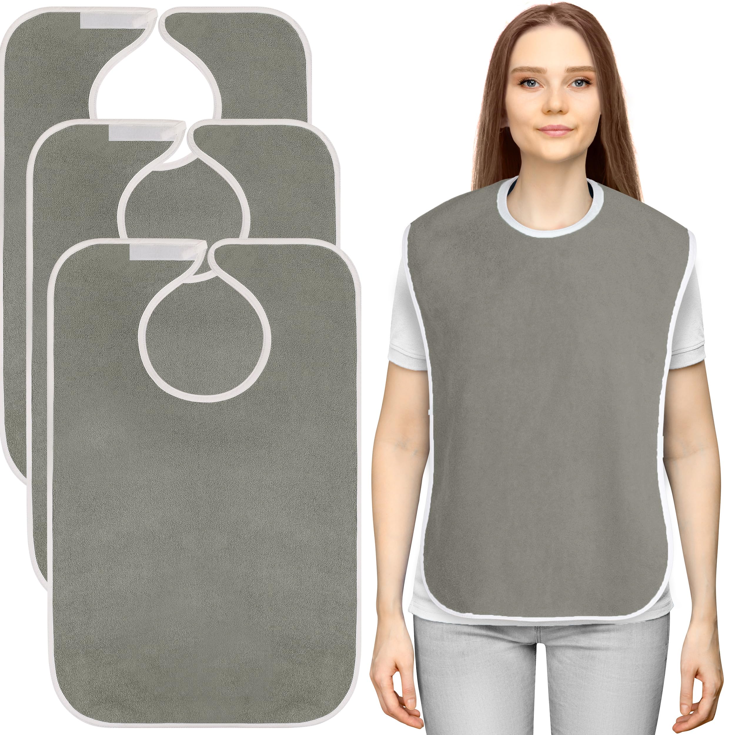 Utopia Towels 3 Pack Premium Unisex Adult Bibs for Elderly Women Men, Waterproof Bib for Eating, Adjustable and Washable (Grey)