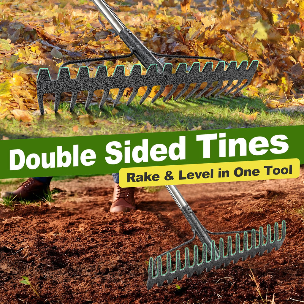 65" Heavy Duty Garden Rake Bow Rake with 17 Tines & Stainless Handle