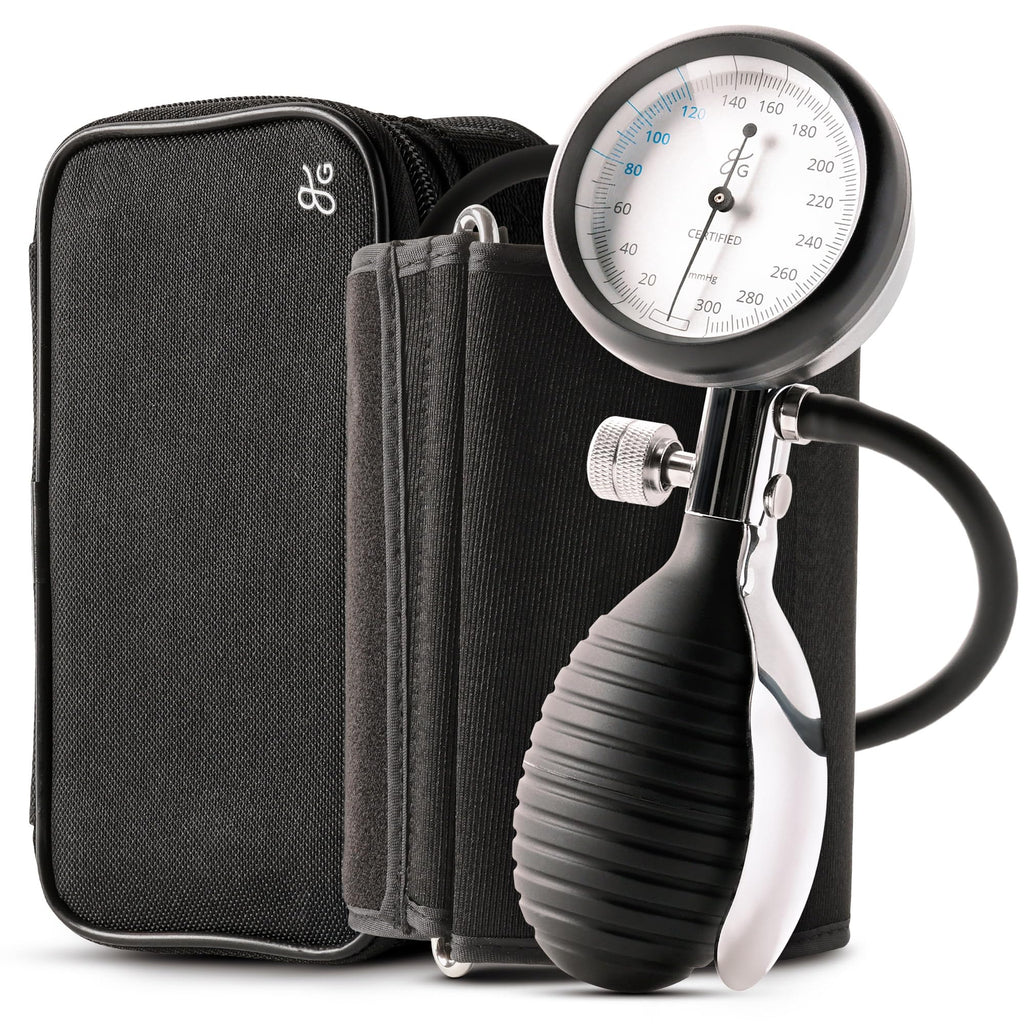 Greater Goods Sphygmomanometer – Adult Manual Blood Pressure Cuff, Wide-Range Fit (8.7”–16.5”), Latex-Free, for Nursing Students & Home Use, Portable BP Cuff with Carrying Case (Onyx Black)