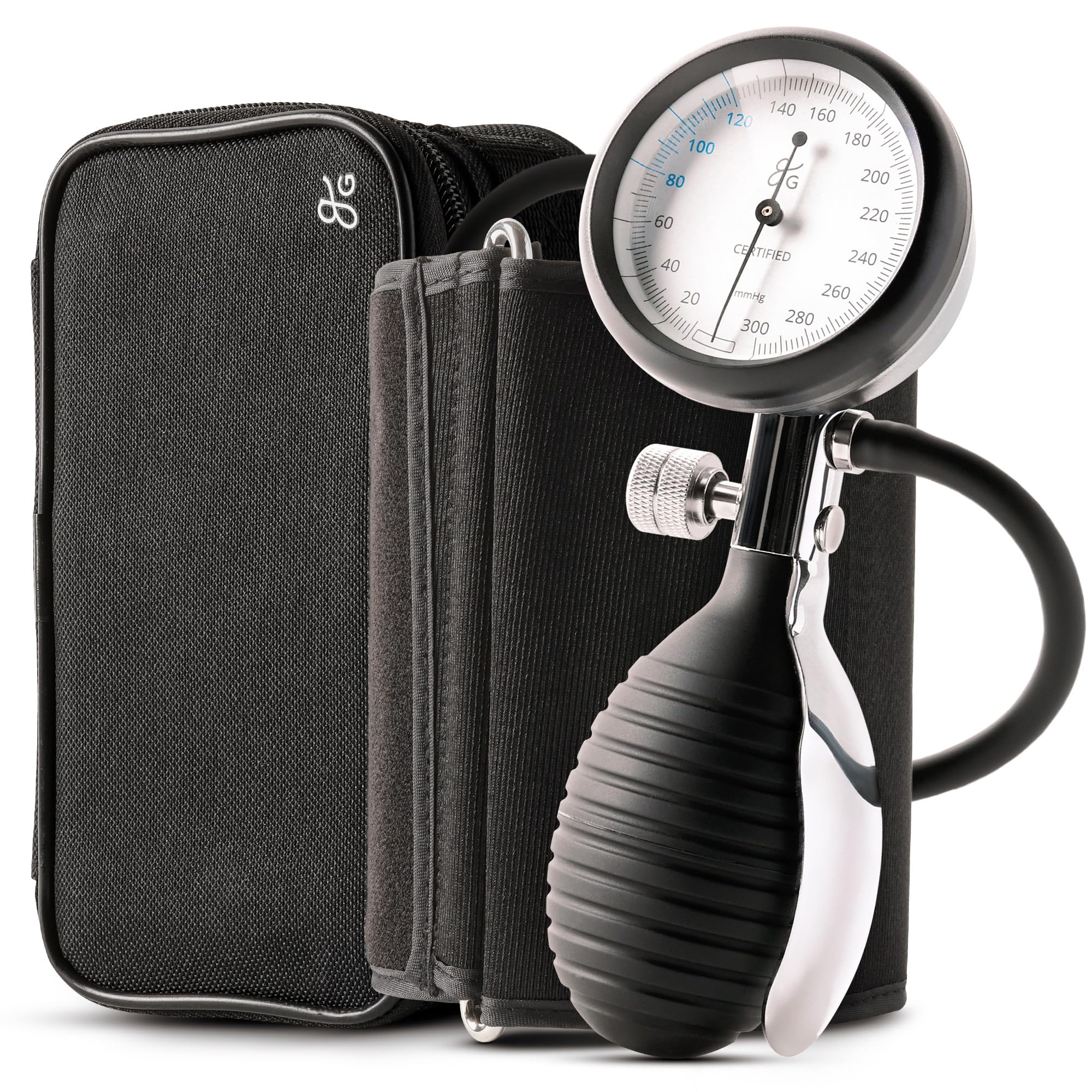 Greater Goods Sphygmomanometer – Adult Manual Blood Pressure Cuff, Wide-Range Fit (8.7”–16.5”), Latex-Free, for Nursing Students & Home Use, Portable BP Cuff with Carrying Case (Onyx Black)