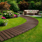 yoopin Wooden Garden Pathway Roll Out Walkway, Flexible Outdoor Wood Boardwalk for Lawn Sand Backyard, Non Slip Surface, Portable Garden Path with Rubber Connectors, 11.5FT, Brown