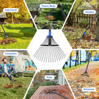 Adjustable Garden Rake for Leaves-Heavy Duty Metal Rake with 8-17" Expandable Head,Long Handle Lawn & Yard for Grass, Shrubs,Flower Beds,Camping,Outdoor Cleaning, Women & Kids