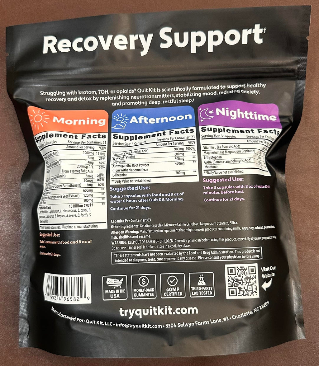 Quit Kit Detox & Withdrawal Support System | 21-Day Recovery Supplement for Anxiety, Stress, Sleep, Mood & Craving Support | Magnesium Glycinate, GABA, L-Theanine