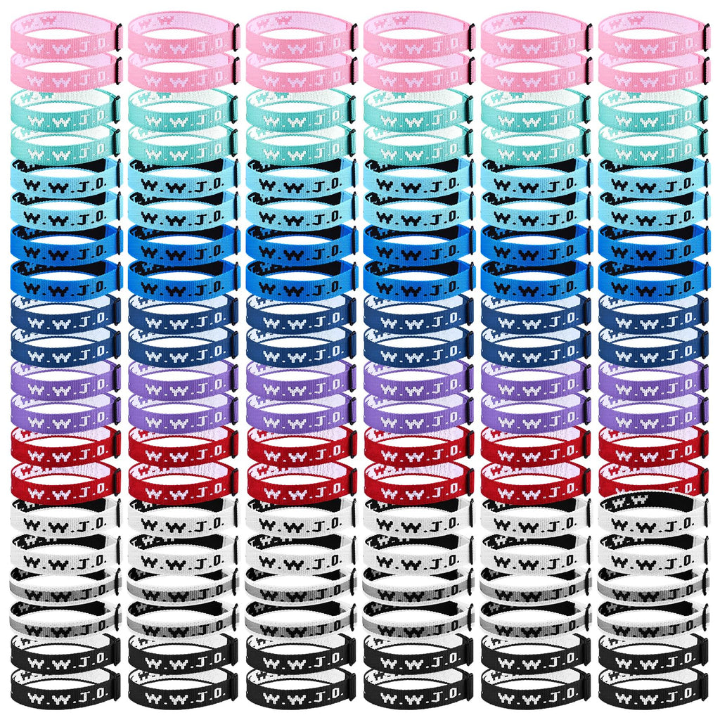 Haiabei 120 Pcs Webbing Bracelets What Would Jesus Do Bracelets Christian Gifts WWJD Braceletss Jesus You Christian Bracelet-s Bulk Adjustable Wristbands Colorful for Church Women Men Fundraisers