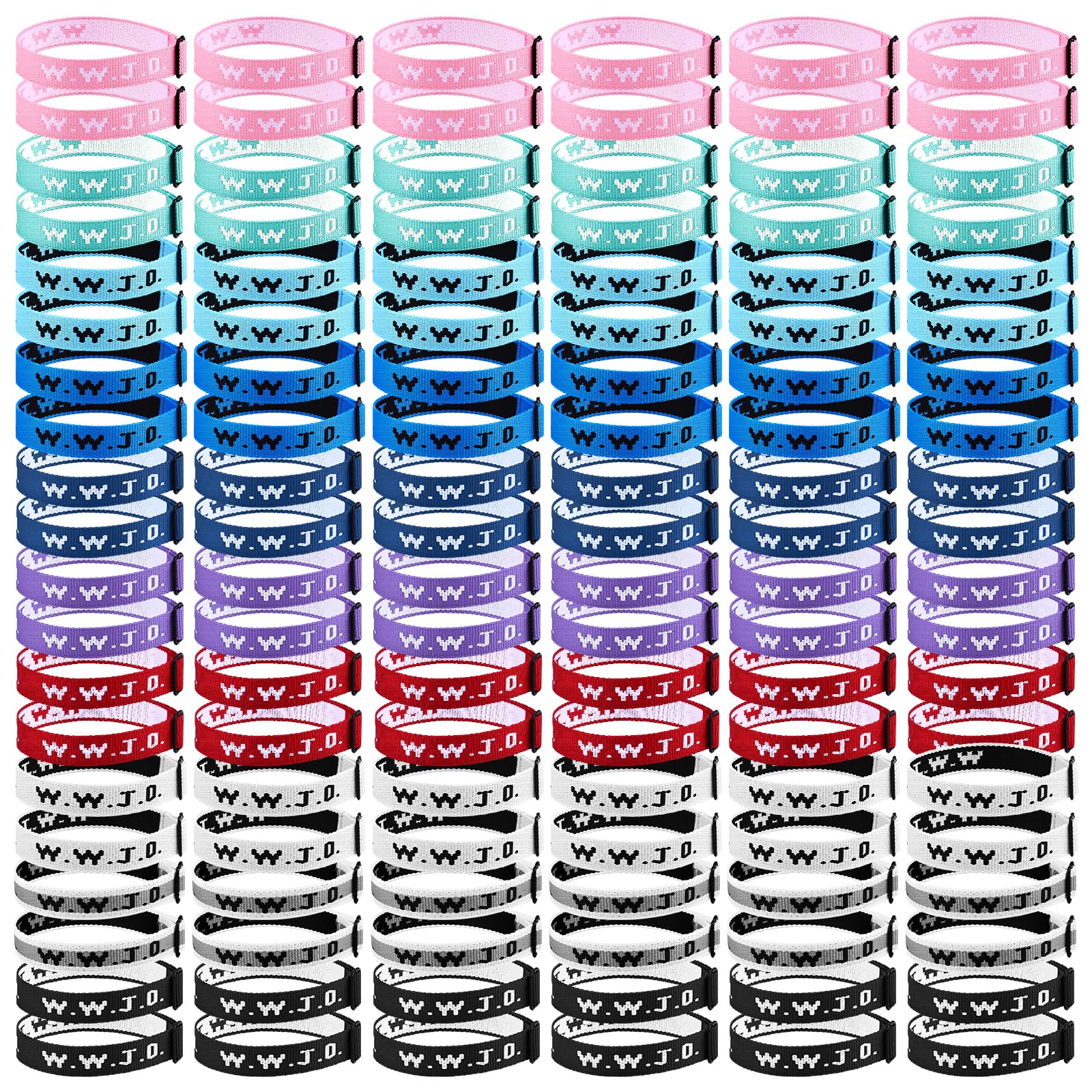Haiabei 120 Pcs Webbing Bracelets What Would Jesus Do Bracelets Christian Gifts WWJD Braceletss Jesus You Christian Bracelet-s Bulk Adjustable Wristbands Colorful for Church Women Men Fundraisers