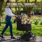 Bicystar Pet Stroller for Small Medium Dogs Cats Up to 45 lbs, Travel Lite Collapsible, All Terrain 4 Wheels for Jogging, Running, Grey