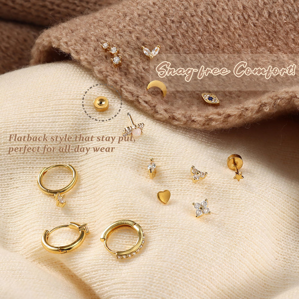 25Pcs Hypoallergenic Flat Back Earrings Cartilage Hoop Sets for Women