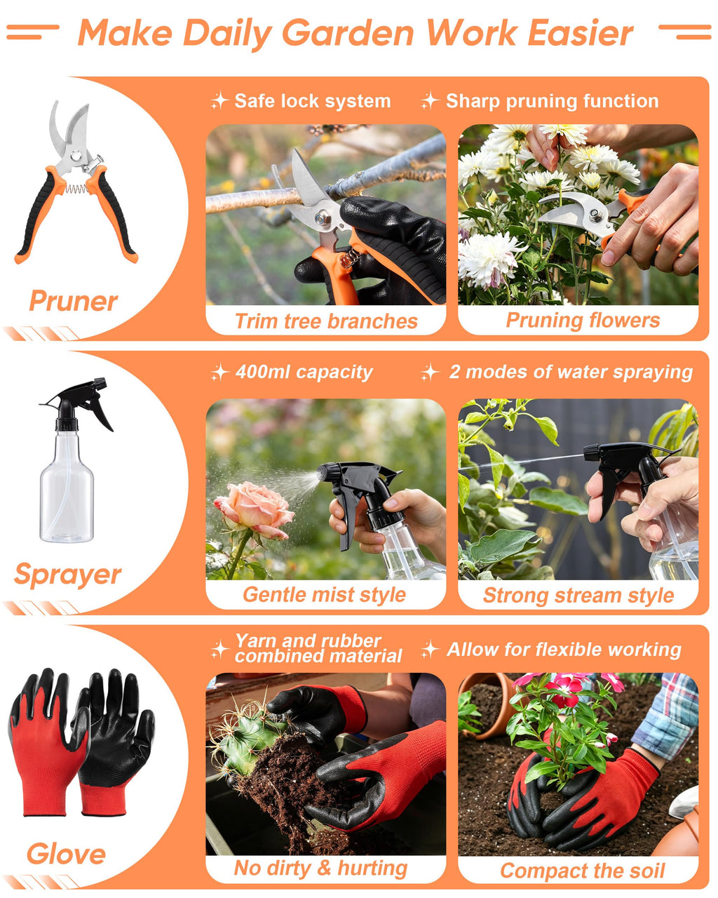 HaSteeL 9-Piece Stainless Steel Garden Hand Tools Set for Planting