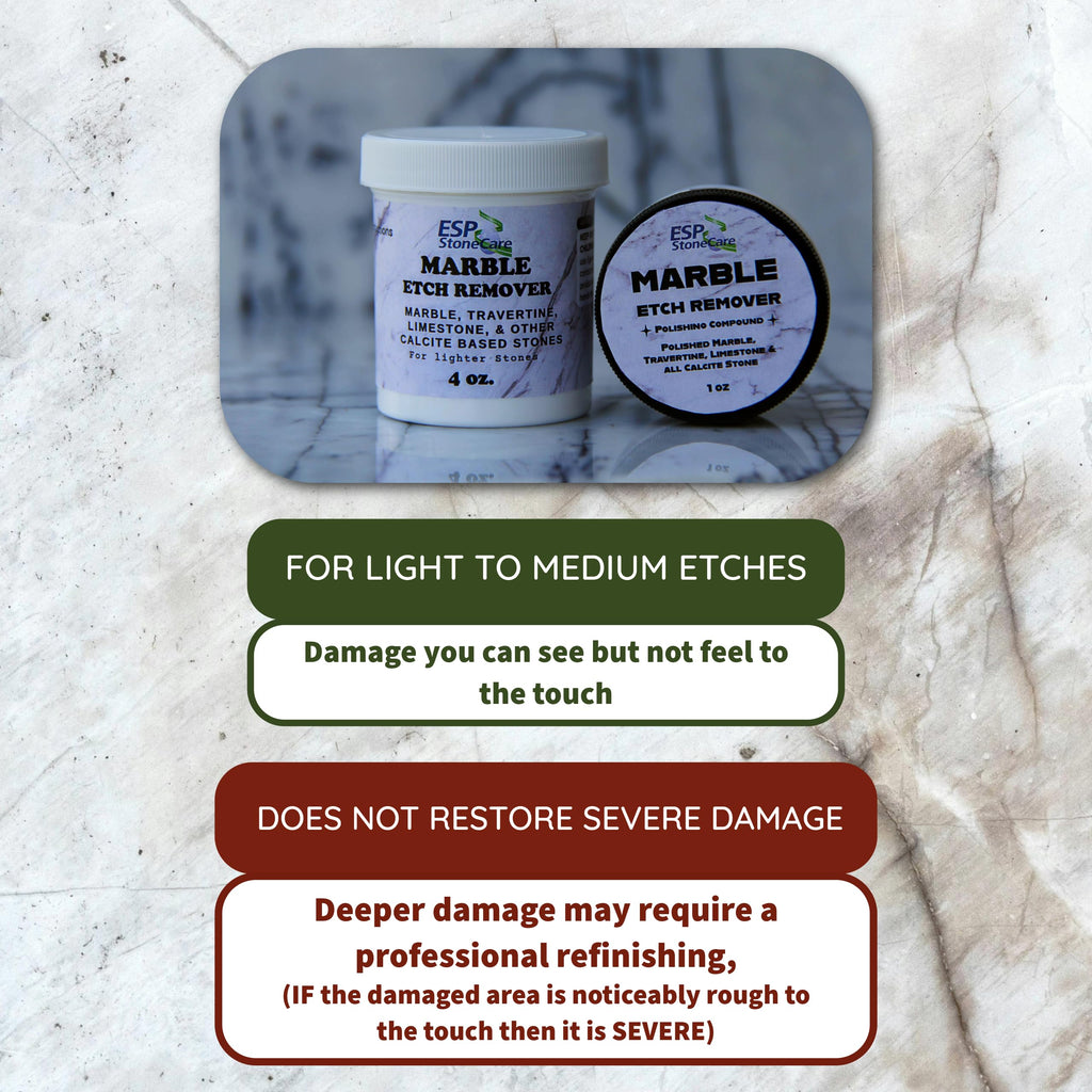 ESP Stone Care Marble Etch Remover Polishing Powder – Restores Light Etches on Marble, Travertine, Limestone & Calcite Stones – Easy DIY Use – No Special Tools, 1 oz. for Small Areas