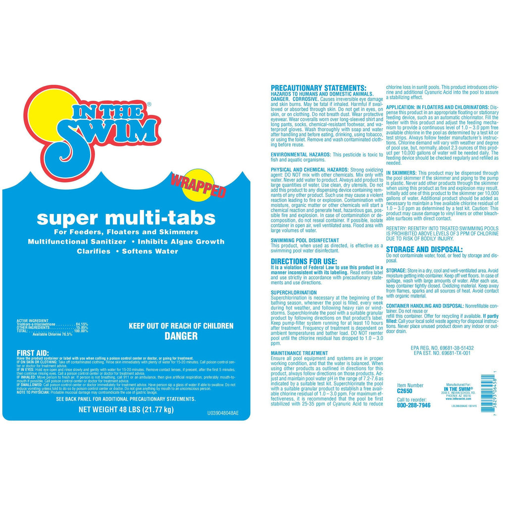 In The Swim 3 inch 5-in-1 Super Multi-Tabs – Swimming Pool Sanitizer – Chlorine - Algaecide - Stabilizer - Clarifier - 48 Pounds
