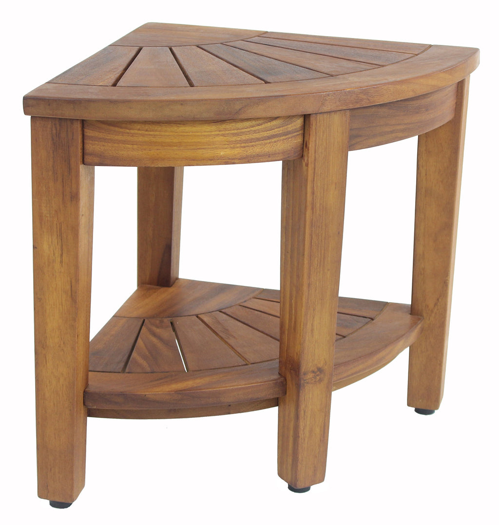 AquaTeak The Original 15.5" Kai Corner Teak Shower Bench - Shower Stool with Storage Shelf for Bathroom - Durable Water Resistant Shower Chair - Shaving Foot Rest - Indoor & Outdoor Use