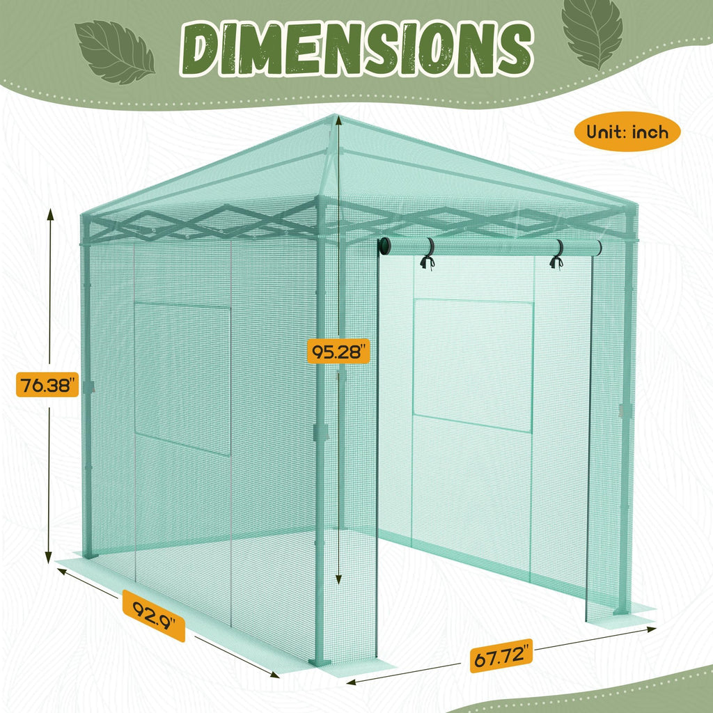 Devoko Walk-in Greenhouse Instant Pop Up Green House Portable 8x6 FT Green