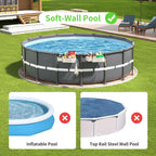 AquaJoyer 2 Sets of Poolside Storage Baskets with Cup Holders - Perfect for 3-Inch or Smaller Top Rails - Above Ground Pool Accessories - Fit for Most Above Ground Pool（Beige）