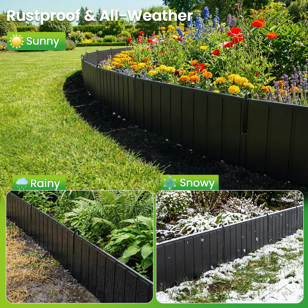 15 Panels Metal Landscape Edging, 6.2in (H) x 20 ft (L)–No Dig Garden Edging with 16 Stakes, Modular Adjustable 0-270°for Tree Rings & Yard Pathways, Anti-Rust Metal Garden Border(Black)