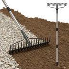 4FT Bow Rake,Heavy Duty Metal Garden Rake for Moving Gravel Loosening Soil Leveling Ground Gathering Leaf Debris Spreading Mulch, 17 Tines,Adjustable Handle, for Lawn Garden Farm Landscape Work