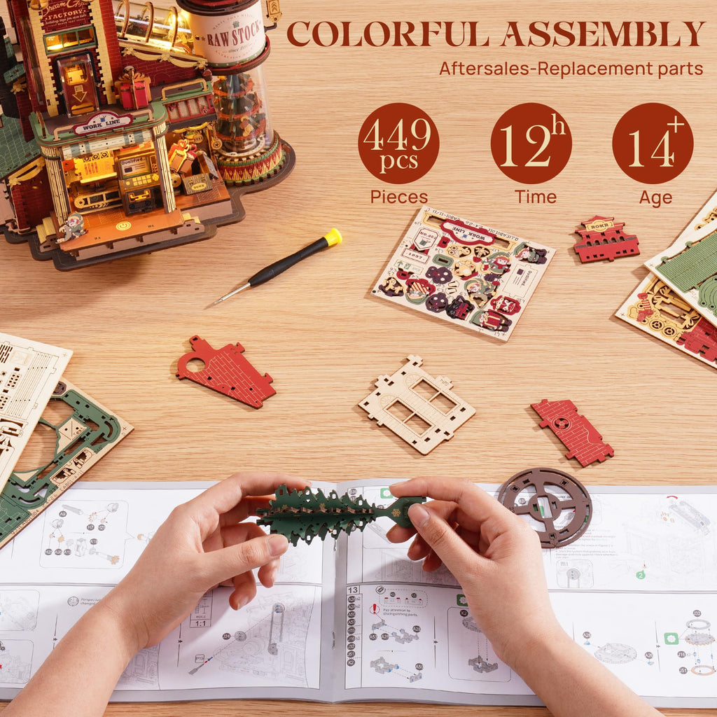 ROKR 3D Puzzle for Adults Christmas Dream Gift Factory DIY Miniature House