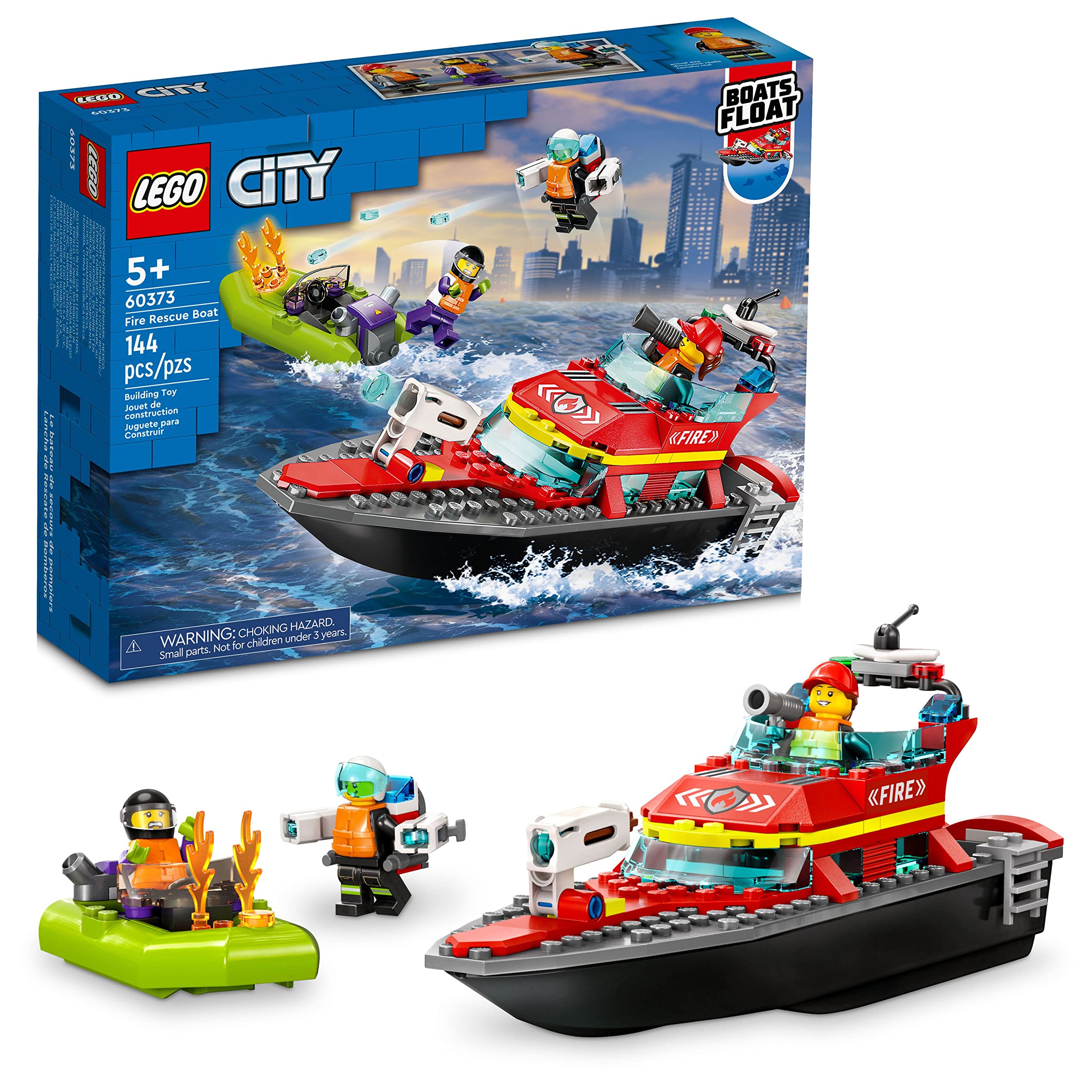 LEGO City Fire Rescue Boat Building Set - Floatable Boat Toy for Boys & Girls, Ages 5+ - Kids Pretend Play Toy for Preschool - Gift for Birthdays - 60373