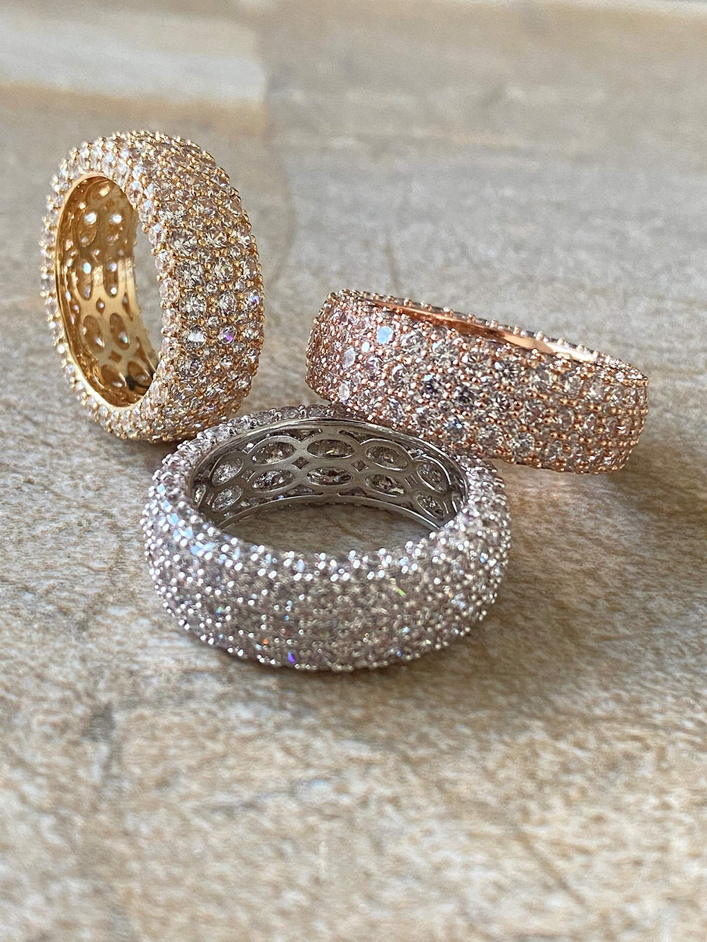 Barzel 18k Gold Plated Wide Wedding Band Cubic Zirconia Eternity Ring for Women (Gold, 9)
