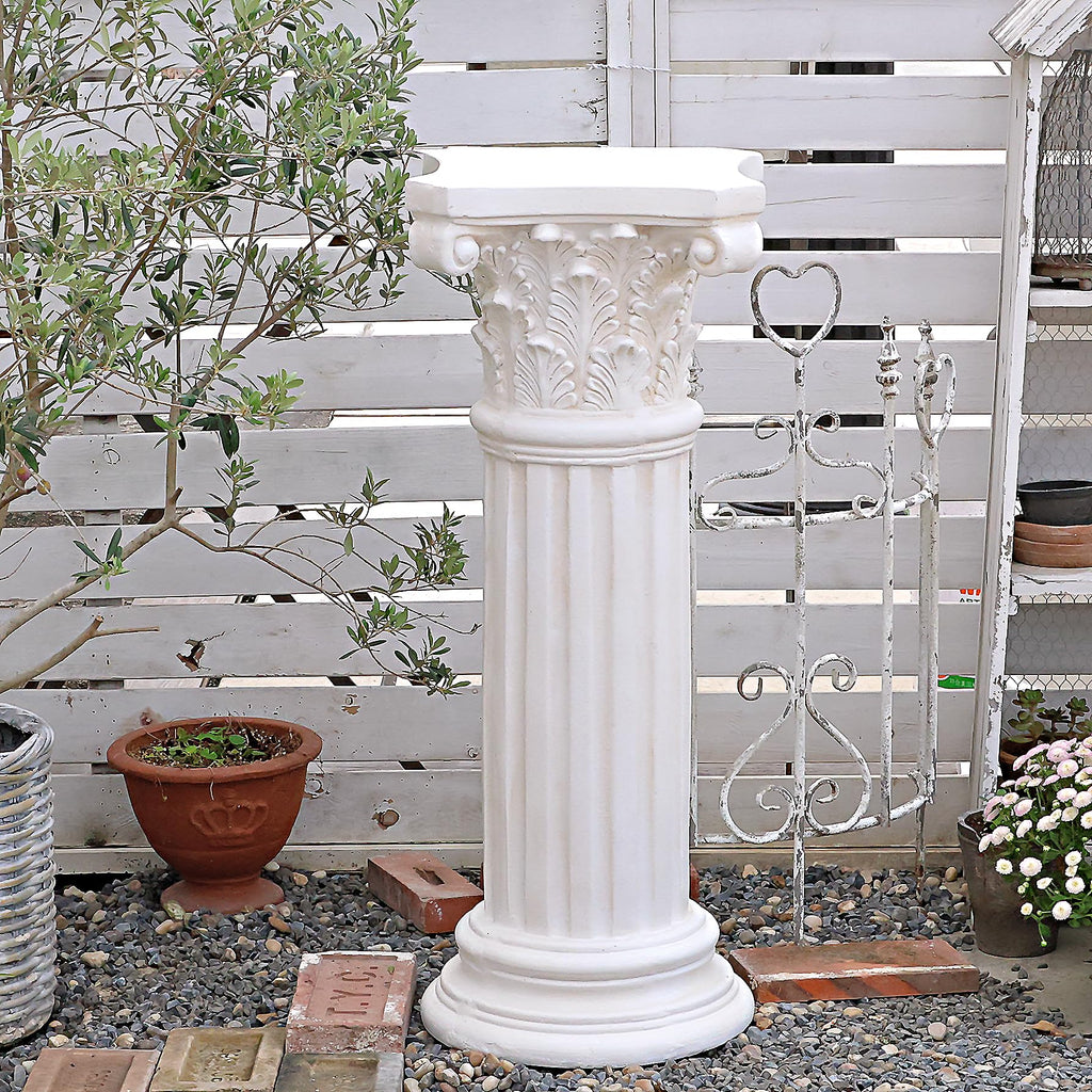 VISIBLE Decorative Roman Column Pedestal, Black Bronze, MGO Cement with Fiber, Classical Garden Pillar, Indoor Outdoor Decor (White, 33.5IN)