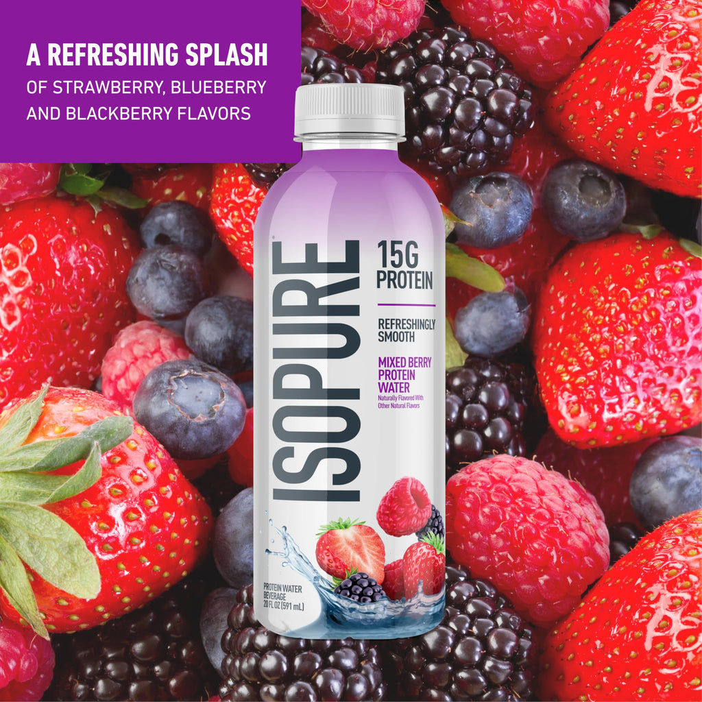 Isopure Low Carb 100% Pure Whey Isolate Dutch Chocolate Protein Powder 3 Lbs + 1 Bottle of Clear Protein Water with Electrolytes, 15g Whey Protein Isolate, Zero Sugar, Mixed Berry, 20 fl oz Bottle