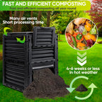 F2C Compost Bin 80 Gallon,Includes Gloves, Large Compost Bin w/Top Flip Latch-on Lid, Bottom Exit Door Aerating Outdoor Garden Compost Box,BPA Free Material for Backyard Outdoor, Black