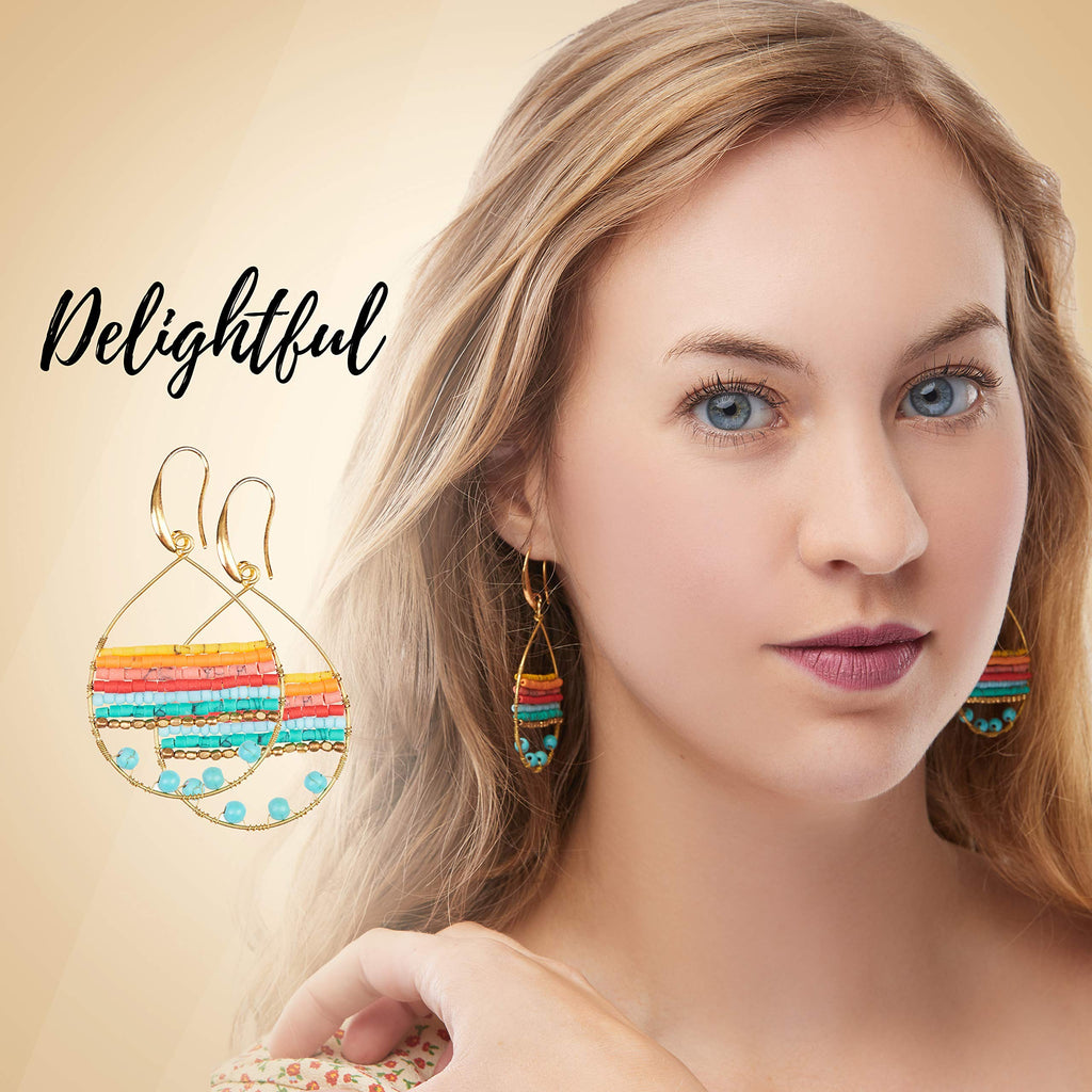 Akitai Boho Teardrop Multicolor Earrings Silver and Gold Plated with Colorful Varieties - Handmade Bohemian Turquoise Jewelry for Women and Beach Earrings For Women Vacation (Gold)
