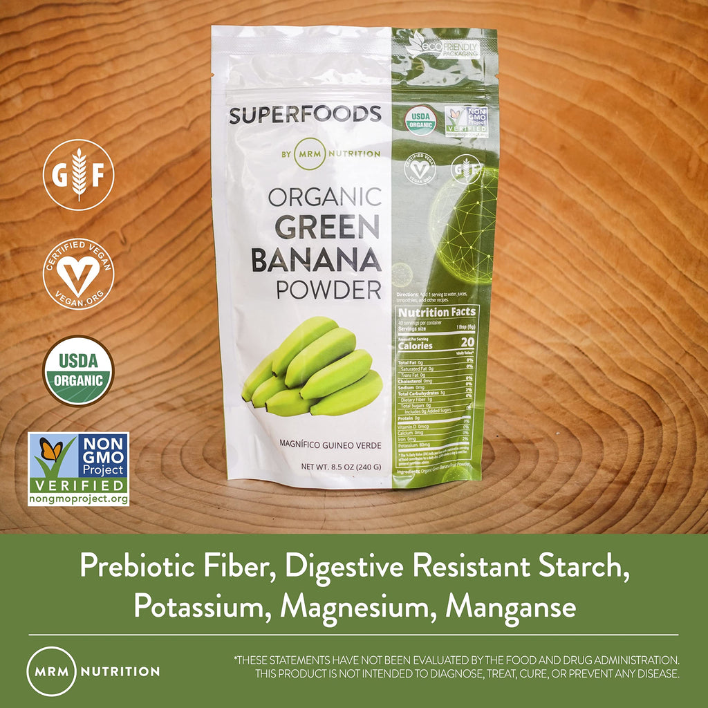 MRM Nutrition Organic Green Banana Powder | Superfoods | High-Fiber | Flour Alternative | Prebiotic Fiber | 40 Servings