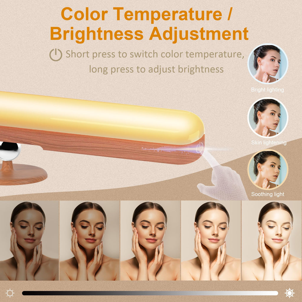 Benreom Vanity Light for Mirror with 4000mAh Rechargeable Battery, Touch Control Dimmable Makeup Light with 3 Color Modes, Magnetic 360° Adjustable LED Bathroom Mirror Light, Light Wood