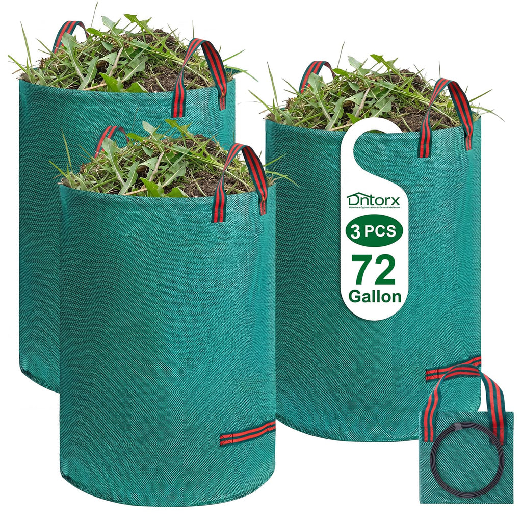 Dntorx 72-Gallon Lawn Leaf Bags, 3-Pack Reusable Yard Waste Bags