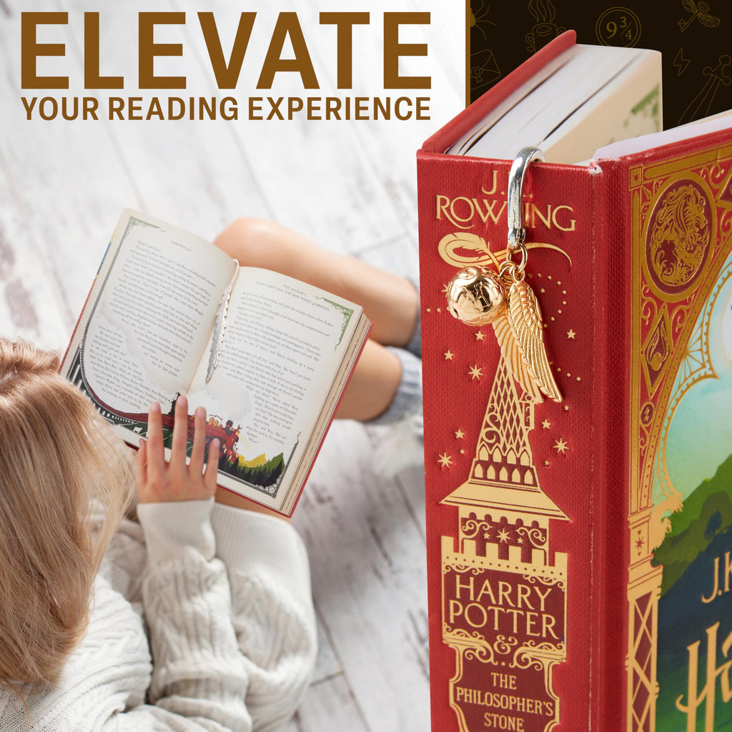 Harry Potter Metal Bookmark with Hanging Charm Golden Snitch Hogwarts Reading Gifts Christmas Stocking Stuffers Book Lovers Gift Box